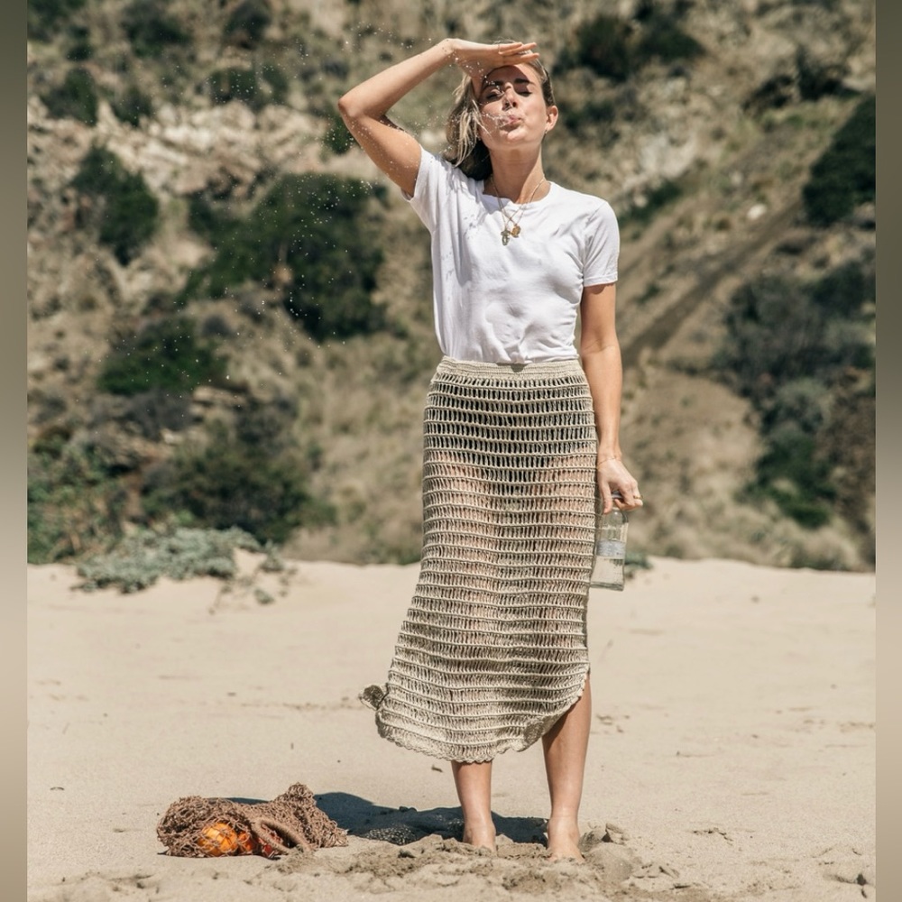 SIR THE LABEL Neutral Crochet Midi Skirt Beach Coverup